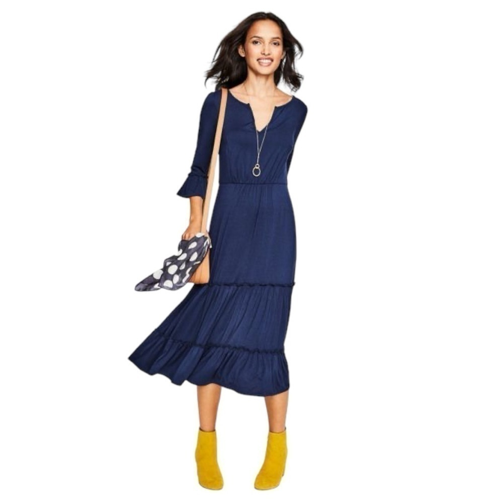 Boden Navy Tiered Maxi‎ Dress Career Wardrobe Basic Size 10